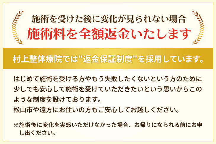 村上整体療院では「返金保証制度」を採用しています。